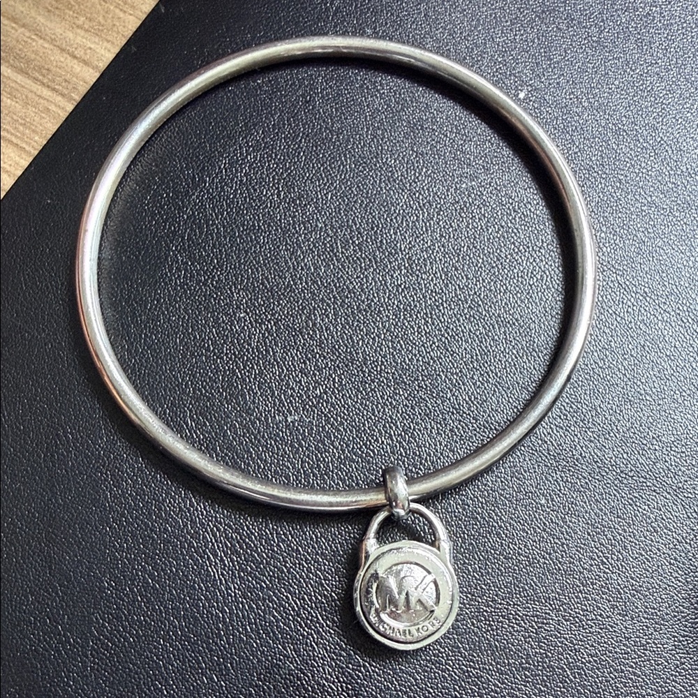 Michael Kors Silver-Tone Padlock Charm Bangle Bracelet